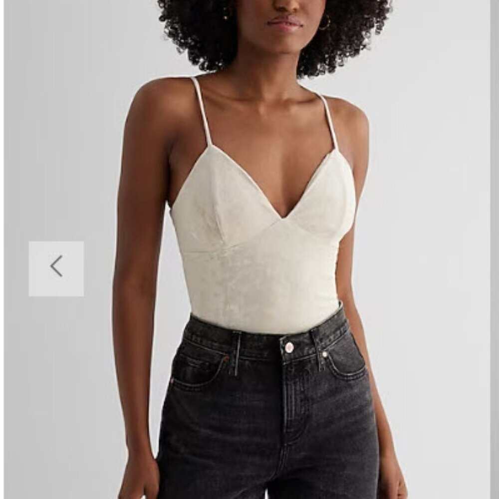 Express Body Contour Crushed Velvet V-Neck Bustier Bodysuit
